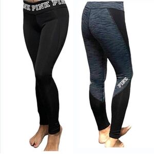 Victoria's Secret Pink Black Marl Gray Logo Ultimate Reversible Yoga Leggings S